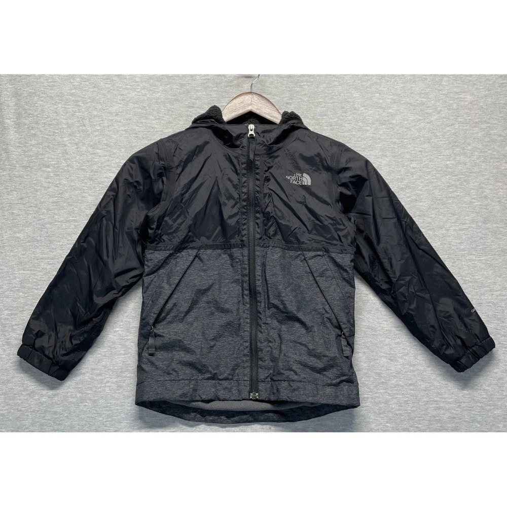The North Face Jacket Boys XS (6) Black Gray Logo Fleece Lined Full Zip Winter